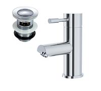 Nes Home Cloakroom Chrome Luxury Bathroom Modern Basin Sink Mono Square Mixer Tap & Waste (Blossom)