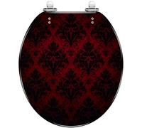 Bathroom Round Decorative Toilet Seat Royal Vintage Gothic Dark Red Black Resin, Quiet Close Quick Release Hinges with Cover Bumpers, Easy to Install & Clean
