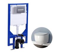 Bathroom Round Rimless Wall Hung Toilet Short Projection 1.14M Concealed Cistern Frame UF Soft Close Seat WC Pan White Ceramic