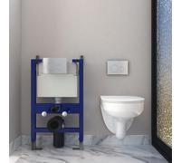 Bathroom Round Rimless Wall Hung Toilet UF Soft Close Seat WC Pan with 0.82M Concealed Cistern Frame Short Projection White Ceramic-41201