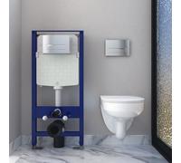 Bathroom Round Rimless Wall Hung Toilet UF Soft Close Seat with 1.14M Concealed Cistern Frame WC Pan Short Projection White Ceramic-41102