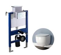 Bathroom Round Rimless Wall Hung Toilet with 0.82M Concealed Cistern Frame Short Projection WC Pan UF Soft Close Seat White Ceramic