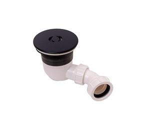 Bathroom Round Shower Tray Waste with Elbow, Top Fix Installation, 125 x 187 x 114mm, Black