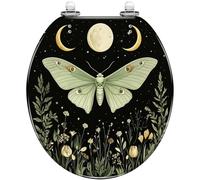 Bathroom Round Toilet Seat Moth Moon Floral Elements Starry Night Sky Boho Resin Quietly Close Quick Release Hinges Decorative Cover Easy to Clean and Install