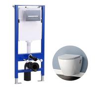 Bathroom Round Wall Hung Toilet Short Projection WC Pan UF Soft Close Seat with 1.14M Concealed Cistern Frame-08102