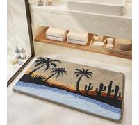 Bathroom Rug Mat, Desert Oasis Sunset Fluffy Rug with Cactus & Palm Tree, Ultra Absorbent Microfiber Shaggy Door Mat, Quick Dry Bath Rug Carpet for Toilet Bathtub Bedroom 20x31 Inch (Coconut Tree B)