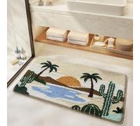 Bathroom Rug Mat, Desert Oasis Sunset Fluffy Rug with Cactus & Palm Tree, Ultra Absorbent Microfiber Shaggy Door Mat, Quick Dry Bath Rug Carpet for Toilet Bathtub Bedroom 20x31 Inch (Coconut Tree A)