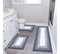 Bathroom Rug Mat Set 3 Piece, Non-Slip Shaggy Bath Mats, Absorbent Microfiber Bath Carpet for Bathroom Floor, Tub and Shower Machine Washable, Dark Grey