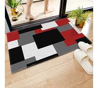 Bathroom Rug,Non-Slip Bath Mat,Red Black Gray,Soft Absorbent Microfiber Floor Mat,Machine Washable,24X16 Inch