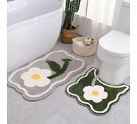 Bathroom Rug Set 2 Piece, Soft Cute Bath Mat and U-Shaped Contour Toilet Rug, Absorbent Microfiber Plush Bath Rug Set, Non-Slip Bath Carpet Machine Washable, 32x20 Plus 22x20 inches