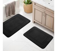 Bathroom Rug Set, 2 Pieces, Soft Memory Foam Bath Mat, Non-Slip Washable, Bathroom Rug Set for Toilet, Shower and Bathtub, Black