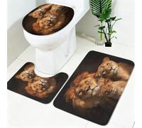 Bathroom Rug Set 3 Piece Animal lion family Non Slip Bath Mat Set Brown Super Absorbent Quick Dry Bathroom Rugs with Toilet Mat for Bathroom, Bedroom and Kitchen