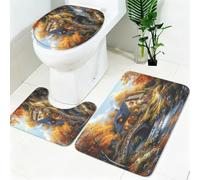 Bathroom Rug Set 3 Piece Garden, house, bridge Non Slip Bath Mat Set orange color Super Absorbent Quick Dry Bathroom Rugs with Toilet Mat for Bathroom, Bedroom and Kitchen