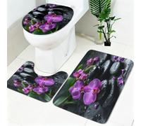 Bathroom Rug Set 3 Piece Orchid Black Stone Spa Non Slip Bath Mat Set Yoga Super Absorbent Quick Dry Bathroom Rugs with Toilet Mat for Bathroom, Bedroom and Kitchen