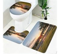 Bathroom Rug Set 3 Piece Sunset Lakeside Park Non Slip Bath Mat Set green Super Absorbent Quick Dry Bathroom Rugs with Toilet Mat for Bathroom, Bedroom and Kitchen