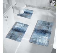 Bathroom Rug Set, Navy Blue, 3-piece, Decor, Grey, Ombre Look, Abstract, Aesthetic, Farmhouse, Thin Rubber, Diatomaceous Earth, Quick-Drying, Bath Rug, Water Absorbent Mat
