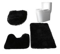 Bathroom Rug Set Non-slip 3 Piece Bathroom Rug Set Absorbent Bath Mat Set with Rectangle U-shape & O-shape Traditional Bath Rugs Soft Toilet Bath Mat Set for Bathroom Black 3 Piece Bathroom Rug Set Ba