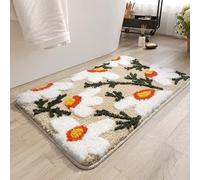 Bathroom Rug White Flower Bathroom Rug Colored Super Absorbent With non Slip Backing,Fluffy Non-Slip Soft Carpet,Bath Machine Washable,for Bathtu,Shower Floor