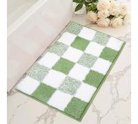 Bathroom Rugs 24"x16" Checkered Bath Mats for Bathroom Non Slip,Fluffy Shaggy Microfiber Washable Bath Rugs Aesthetic Sage Green Checkered Rug Cute Bath Mat for Shower Sink,Tub Home Decor Accessories