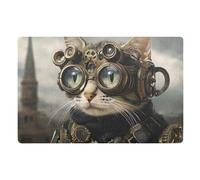 Bathroom Rugs Cat Retro Steampunk Print Mat Easy To Clean Barrier Mat For Pets Outdoor Shower 40X60Cm