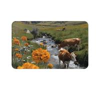 Bathroom Rugs Non Slip Washable - Mountain Cows Flower Stream Kitchen Mats for Floor, Area Rugs for Entryway Rugs Indoor, Bathroom Laundry Room Door Rug with Rubber Backing 20x31.5in