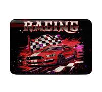 Bathroom Rugs Red Race Car Racing Car Black White Racing Checkered Flag Extreme Sports Theme Durable Mat Duty Dirt Flannel Mat For Bedroom Laundry Hallway 40X60Cm