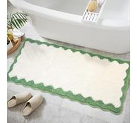 Bathroom Rugs Runner Long Cute Scalloped Bath Mats Sage Green Bath Rug Non Slip Washable Quick Dry Absorbent, Rug Carpet for Bathtub Sink Laundry Room Bedroom