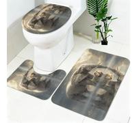 Bathroom Rugs Set 3 Piece Elephant and Lion on the Water Super Absorbent Non Slip Bath Mat Set with Contour Toilet Mat and Toilet Lid Cover grey Washable Bathroom Carpet for Shower Room