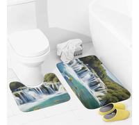 Bathroom Rugs Sets 2 Piece Bath Mat Soft Absorbent Microfiber Bath Rugs and U-Shaped Contour Toilet Rug Non-Slip Bath Carpet Waterfalls on Krka River Floor Mats for Bathroom
