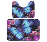 Bathroom Rugs Sets 2 Piece Beauty Butterfly Bathroom Mats Absorbent Microfiber Bath Rugs and U-Shaped Contour Toilet Rug Non Slip Bath Mats Carpet for Bathroom Bathtub