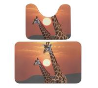 Bathroom Rugs Sets 2 Piece Giraffe at Sunset Bathroom Mats Absorbent Microfiber Bath Rugs and U-Shaped Contour Toilet Rug Non Slip Bath Mats Carpet for Bathroom Bathtub