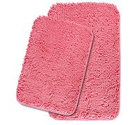 Bathroom Rugs Sets 2 Piece,Thick Chenille Bath Mats,Absorbent and Washable Bath Rug Non-Slip, Extra Soft Rugs for Bathroom Floor,Tub,Shower and Sink(17"x24" and 20"x32",Pink)