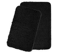 Bathroom Rugs Sets 2 Piece,Thick Chenille Bath Mats,Absorbent and Washable Bath Rug Non-Slip, Extra Soft Rugs for Bathroom Floor,Tub,Shower and Sink(20"x32" and 24"x36",Black)