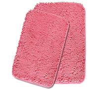 Bathroom Rugs Sets 2 Piece,Thick Chenille Bath Mats,Absorbent and Washable Bath Rug Non-Slip, Extra Soft Rugs for Bathroom Floor,Tub,Shower and Sink(20"x32" and 24"x36",Pink)