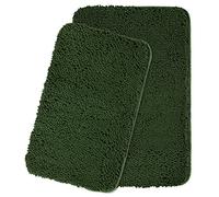 Bathroom Rugs Sets 2 Piece Thick Chenille Bath Mats | Absorbent and Washable Bath Rug Non-Slip, Plush and Soft Rugs for Bathroom Floor, Shower, Sink - Dark Green, 20" x 32"+24" x 36"