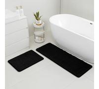 Bathroom Rugs Sets 2 Piece Thick Chenille Bath Mats | Absorbent and Washable Bath Rug Non-Slip, Soft Rugs for Bathroom, Shower, Sink(17" x 24"+17" x 47", Black)