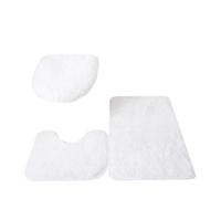 Bathroom Rugs Sets 3 Piece, 3 PCS Solid Color Bathroom Mat Fluffy Hairs Bath Carpets Modern Toilet Lid Cover Rugs Kit Rectangle U-shape Floor Mats(Blanc)