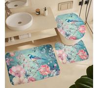Bathroom Rugs Sets 3 Piece Bath Rugs Flower and Bird Style Bathroom Mat Non Slip Bath Rugs for Bathroom Toilet Mat Plush Bath Mat Absorbent Shower Rug for Bedroom Kitchen