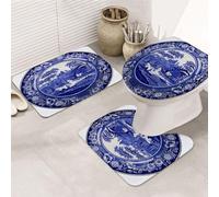 Bathroom Rugs Sets 3 Piece,Blue Delft History Very Old Dutch Plate Food Drink Vintage Porcelain Pottery White Antique Hollan,Non Slip Absorbent Microfiber Bath Mat Machine Washable Bathroom Floor Mats
