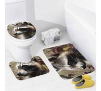 Bathroom Rugs Sets 3 Piece Super Absorbent Bathroom Mats Set Animals on Tree Bath Rug, Contour Mat and Toilet Lid Cover, Washable Non-Slip Bath Mats Carpet for Bathroom