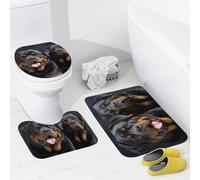 Bathroom Rugs Sets 3 Piece Super Absorbent Bathroom Mats Set Rottweiler Wallpaper Bath Rug, Contour Mat and Toilet Lid Cover, Washable Non-Slip Bath Mats Carpet for Bathroom