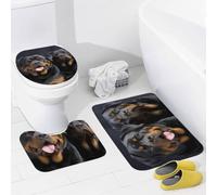 Bathroom Rugs Sets 3 Piece Super Absorbent Bathroom Mats Set Rottweiler Wallpaper Bath Rug, Contour Mat and Toilet Lid Cover, Washable Non-Slip Bath Mats Carpet for Bathroom
