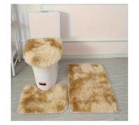 Bathroom Rugs Sets 3 Piece, Tie-Dye Silk Wool Toilet Three-Piece Set Stain-Resistant Wear-Resistant Heat-Insulating Soft Foot Mat Bathroom Plush Mat(Khaki)