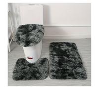 Bathroom Rugs Sets 3 Piece, Tie-Dye Silk Wool Toilet Three-Piece Set Stain-Resistant Wear-Resistant Heat-Insulating Soft Foot Mat Bathroom Plush Mat(Schwarz)