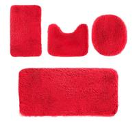 Bathroom Rugs Sets 4 Piece With U-Shaped Contour Toilet Mat, Lid Cover, Soft Absorbent Bath Mats Non-Slip Bathroom Mat For Bathroom, Bathtub, Toilet, And Sink (Red)