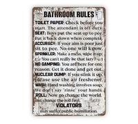 Bathroom Rules, Antique Bathroom Decor, Rustic Restroom Art, Potty Humor Metal Tin Signs, Rustic Farmhouse Wall Decor, Housewarming Gift Metal Tin Sign 8X12 Inch