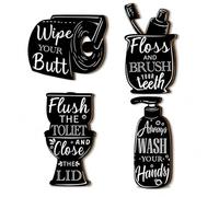 Bathroom Rules Signs 4 Pcs Wooden Wall Decor Fun Bathroom Decorations Cute Wall Art Funny Bathroom Rule Wooden Plaque Wood Wall Hangings With Hooks