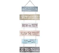 Bathroom Rules Signs Bathroom Wall Decor 6 Pcs Wooden Wall Decor 24 x 11 Inches Toilet Hanging Decoration Farmhouse Toilet Signs(Colorful)