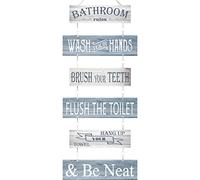 Bathroom Rules Signs Bathroom Wall Decor 6 Pcs Wooden Wall Decor 24 x 11 Inches Toilet Hanging Decoration Farmhouse Toilet Signs(Gray)