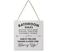 Bathroom Rules Wood Plaque Sign Wall Hanging, Toilet Rules Wood Sign For Farmhouse Restroom Hanging Wall Art13X13Inch